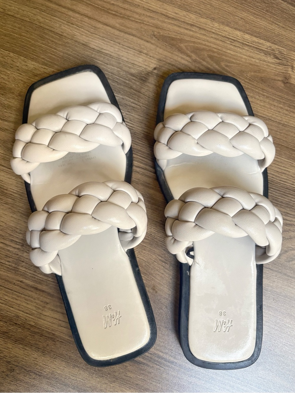 H&M Braided Double-Strap Square-Toe Slide Sandals